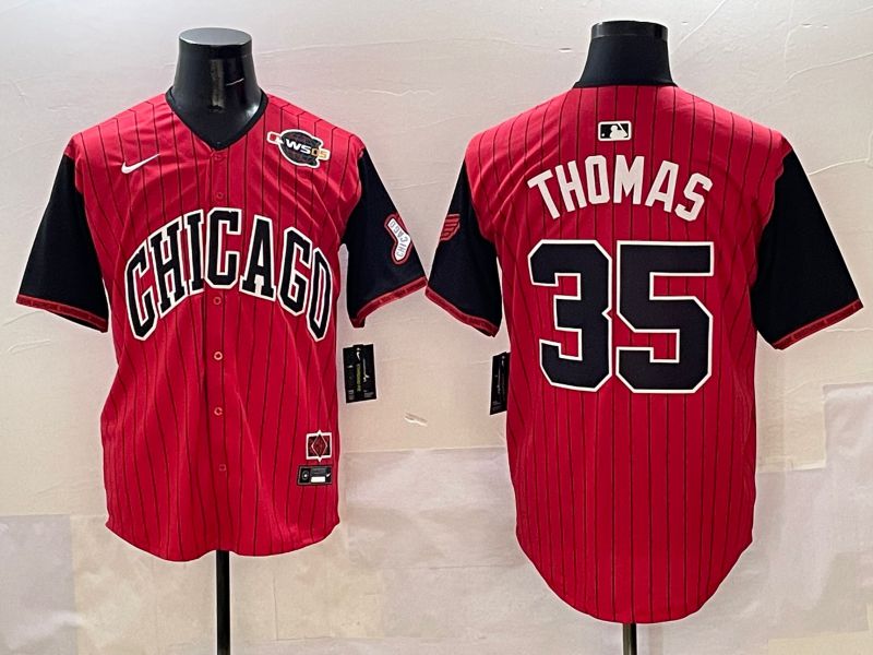 Men Chicago White Sox 35 Thomas Red Stripe Joint Name 2025 Nike MLB Jersey style 7